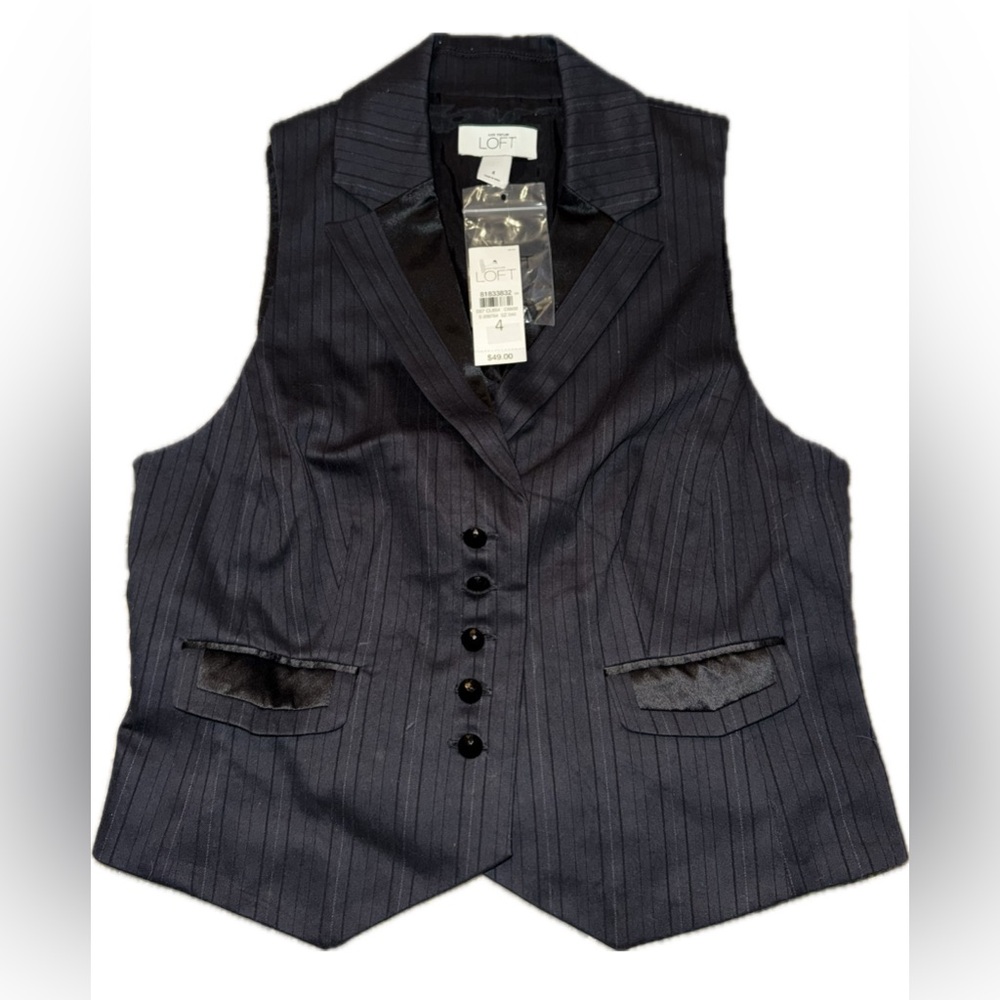 LOFT Black Pinstripe Vest
